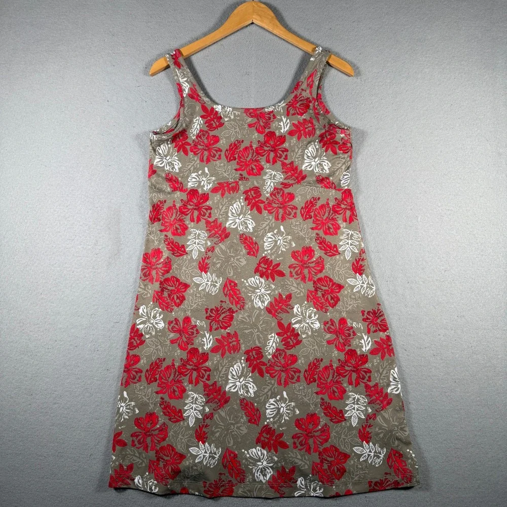 Columbia PFG Womens Tropical Floral Tank Dress Brown Red FL5039 Large L L/G‎